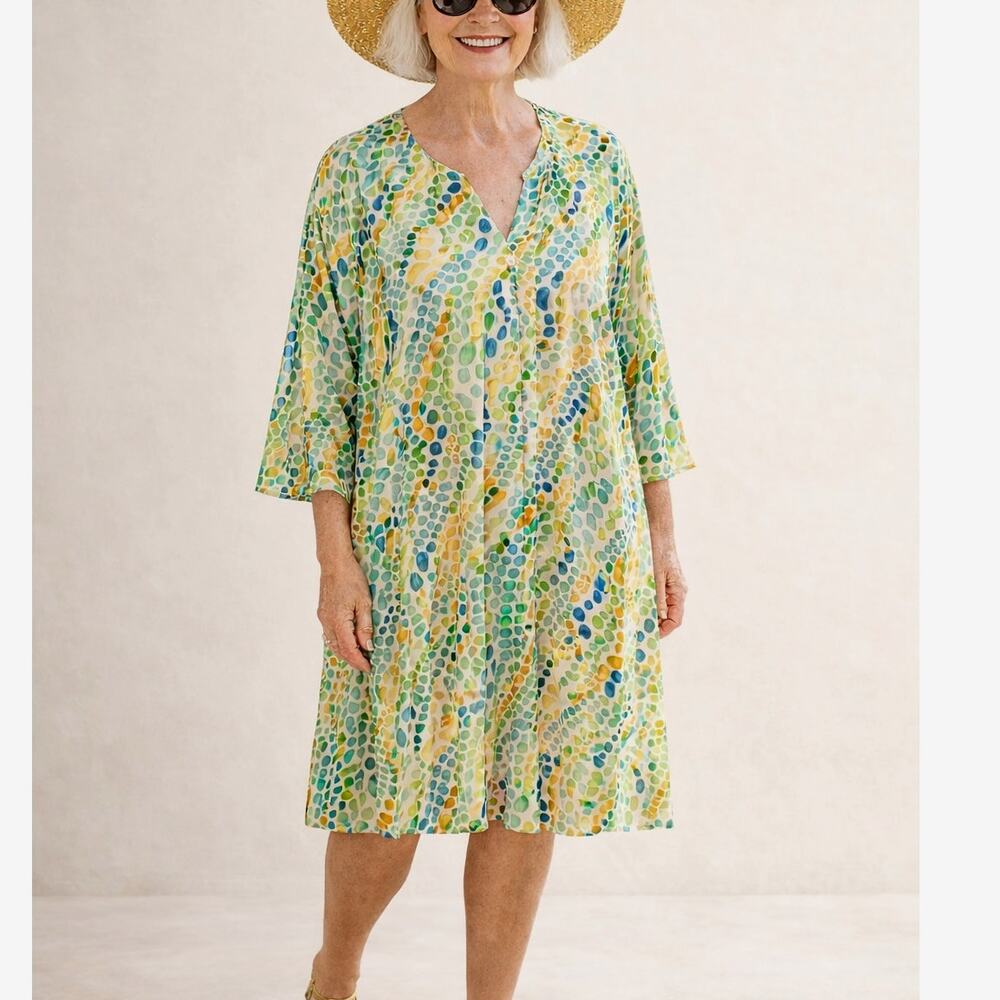 Ulla Popken Plus 20/22 Linen Viscose Cobblestone Midi Dress Artsy Coastal Boho